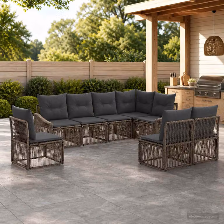 Set Divano da Giardino vidaXL 8 Pezzi in Polyrattan Grigio con Cuscini e Struttura in Acciaio Verniciato a Polvere