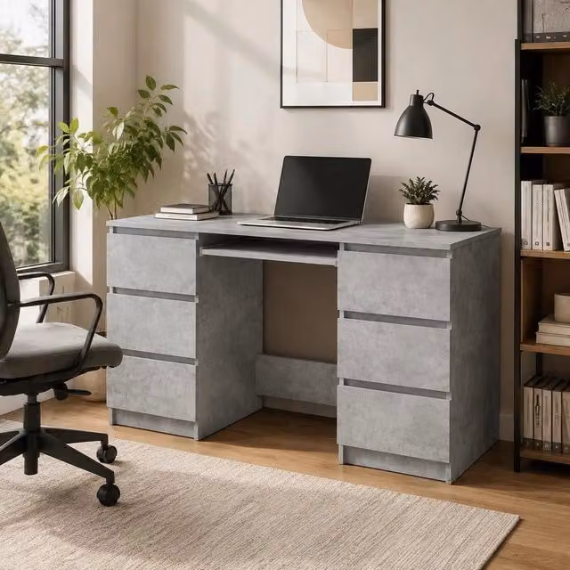 Desk Concrete Grey 140x50x77 Cm Wood Material