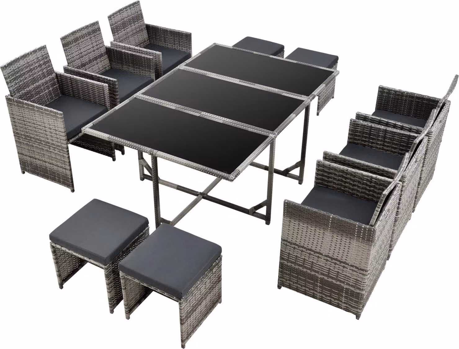 In And OutdoorMatch Elegante set da giardino Petery - 11 pezzi - Set da salotto - Grigio screziato - Acciaio - Vetro temperato - Tessuto - Resistente alle intemperie -
