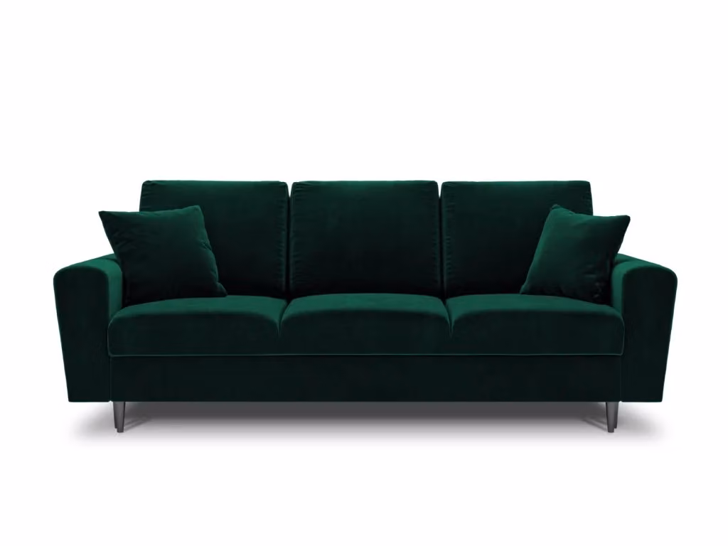 Divano convertibile con contenitore Kyoto di Cosmopolitan Design, modello a 3 posti in velluto verde bottiglia con funzione letto e struttura in legno e metallo – 2