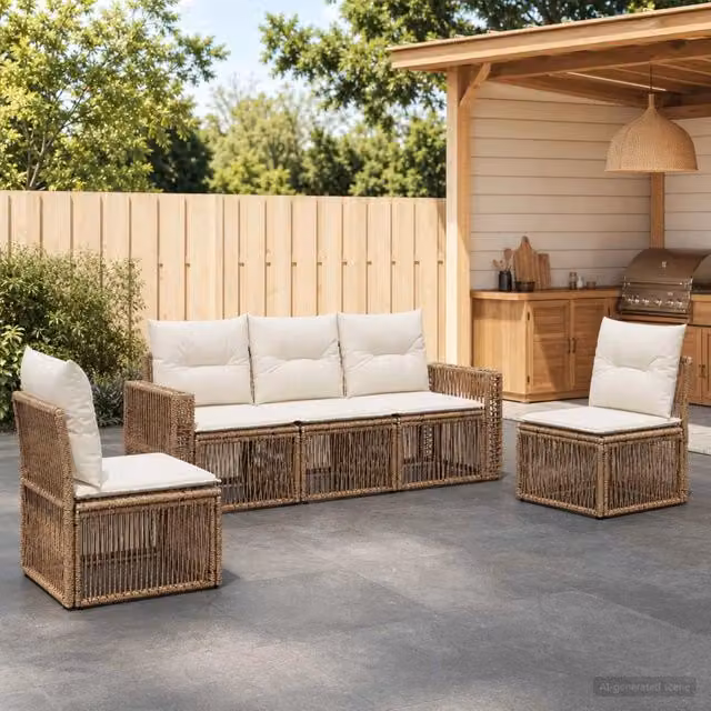 Set Divano da Giardino 5 pz Beige e Bianco Crema polyrattan 3435081