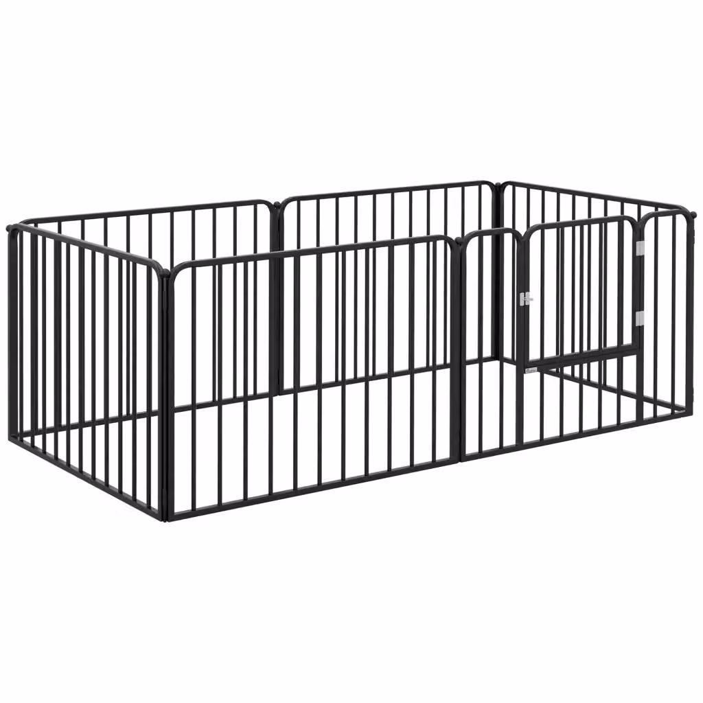 Recinto per cani modulabile Zephmum in metallo nero opaco, 6 pannelli, L: 164 cm, H: 83 cm, P: 60 cm – 2