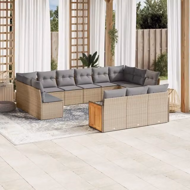 Set Divano da Giardino a Forma di U vidaXL in Polyrattan con Cuscini Beige e Grigio e Struttura in Acciaio e Legno di Acacia – 1