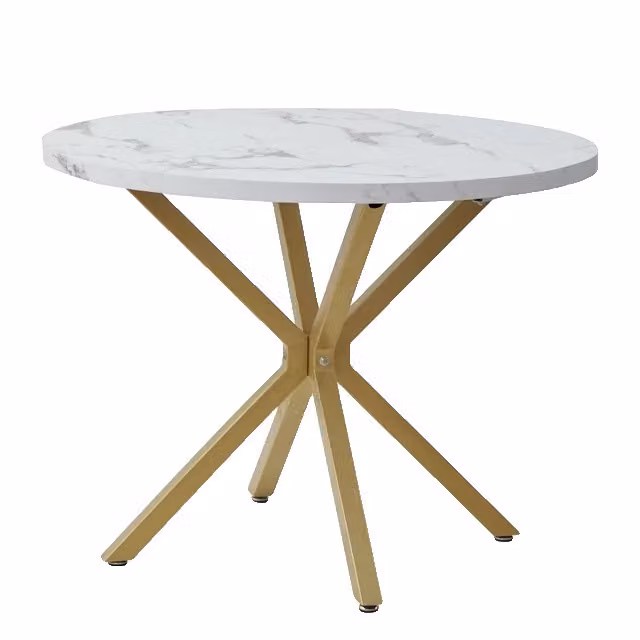 Tavoli da pranzo nordici, effetto marmo, eleganza semplice, bianco e oro