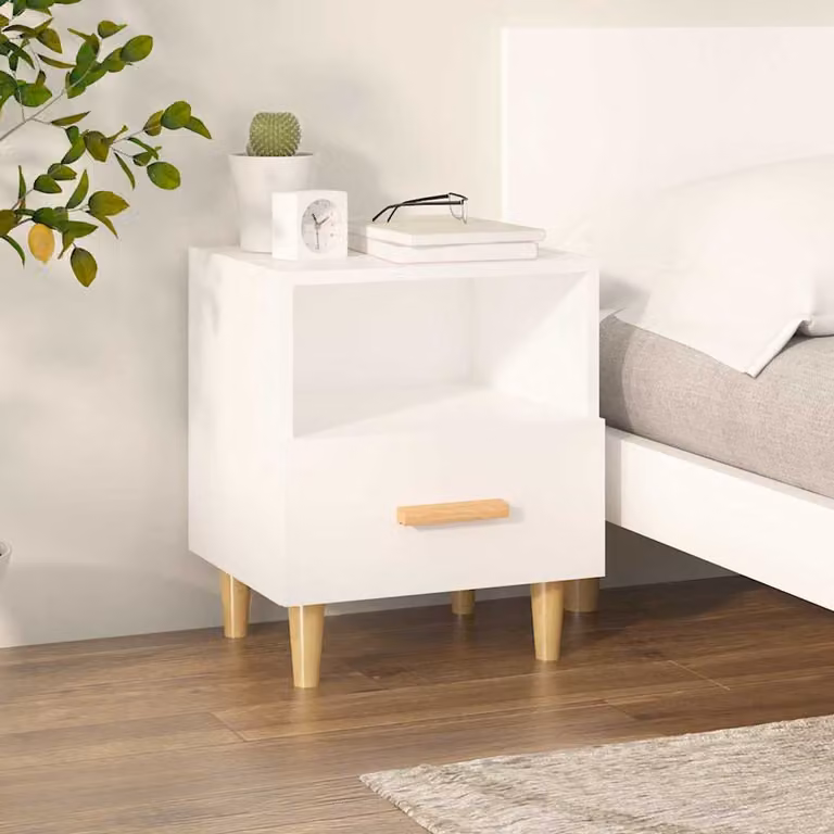 Comodino scandinavo vidaXL in legno e MDF bianco L 40 cm, P 35 cm, H 47 cm