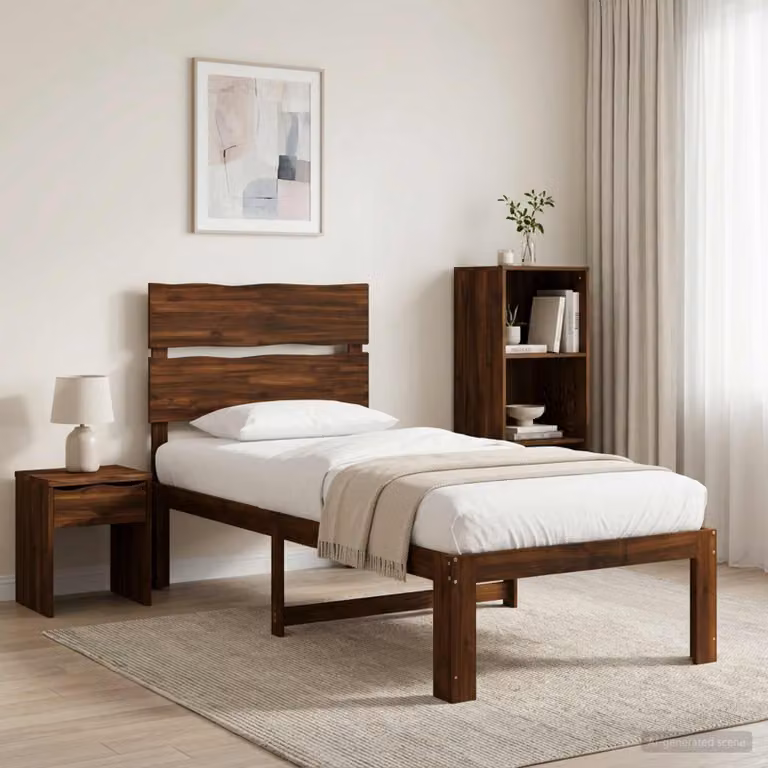 Letto Singolo con Testiera vidaXL ROSTOCK in Legno di Acacia Marrone Scuro L/P/H: 200 x 100 x 115 cm