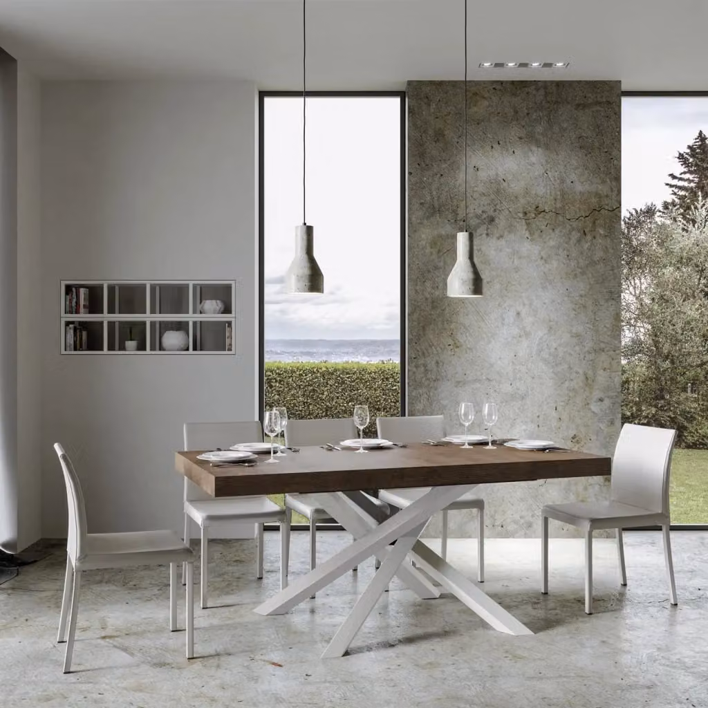 Tavolo allungabile moderno Itamoby con piano in laminato noce e telaio bianco L: 90-440 cm, P: 90 cm, H: 77 cm – 2