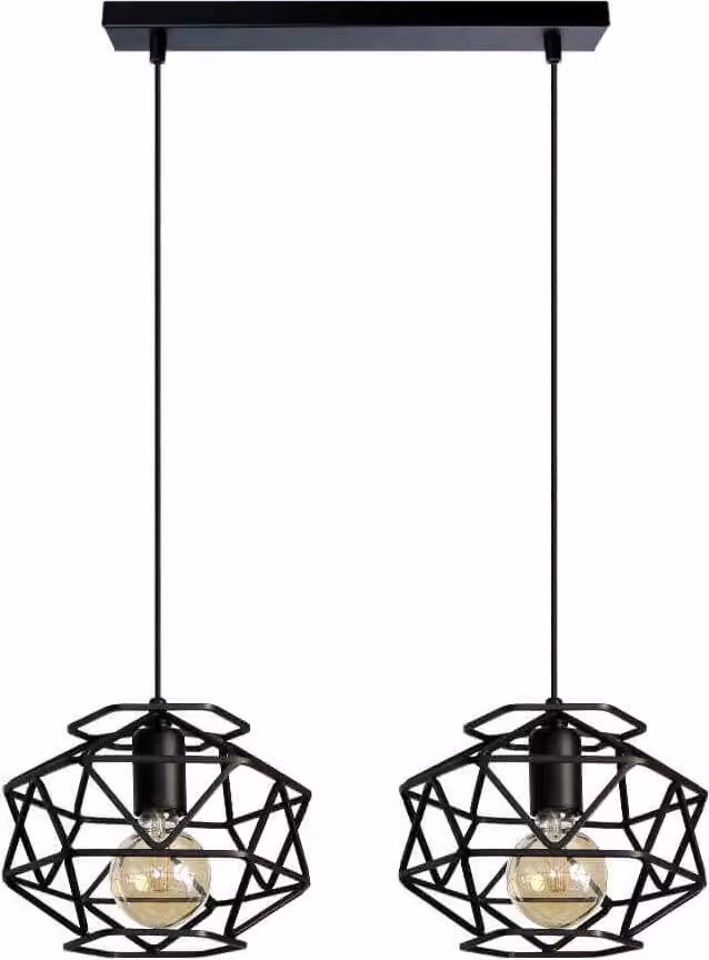 Lampada a sospensione moderna Cage 2700/Z-B-2 Nero E27 Regolabile in altezza IP 20 Metallo