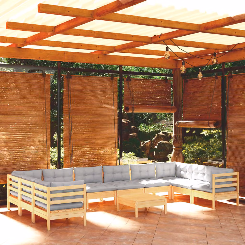 Maison Exclusive - Set Divani da Giardino 11 pz con Cuscini Grigi Massello di Pino