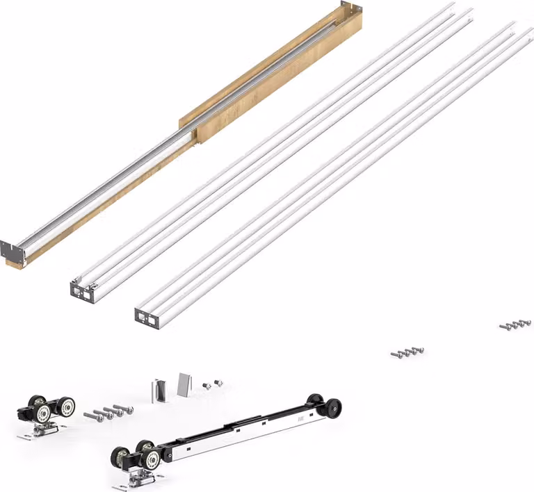 Set di telai per porte scorrevoli SucceBuy per porte di larghezza 610-914 mm e altezza 2032 mm, in acciaio zincato, con chiusura ammortizzata a due vie e scorrimento fluido, adatto a soggiorni e bagni