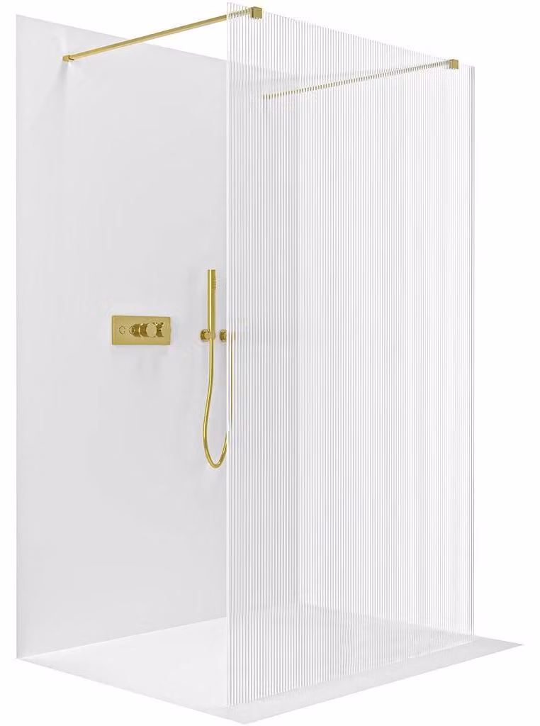 CERANO - Box doccia Walk-in Onyx Duo L/P - 8 mm - montante squadrato - dorato, vetro rigato - 120x200 cm