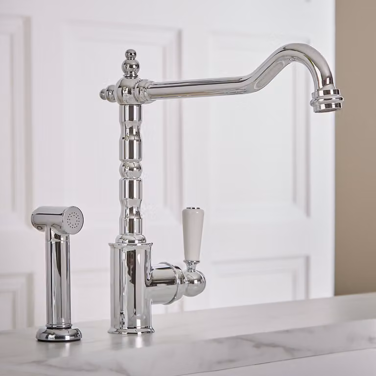 Hudson Reed Elizabeth - Miscelatore da Cucina Classico con Spray Estraibile Monoleva - Cromato e Nero