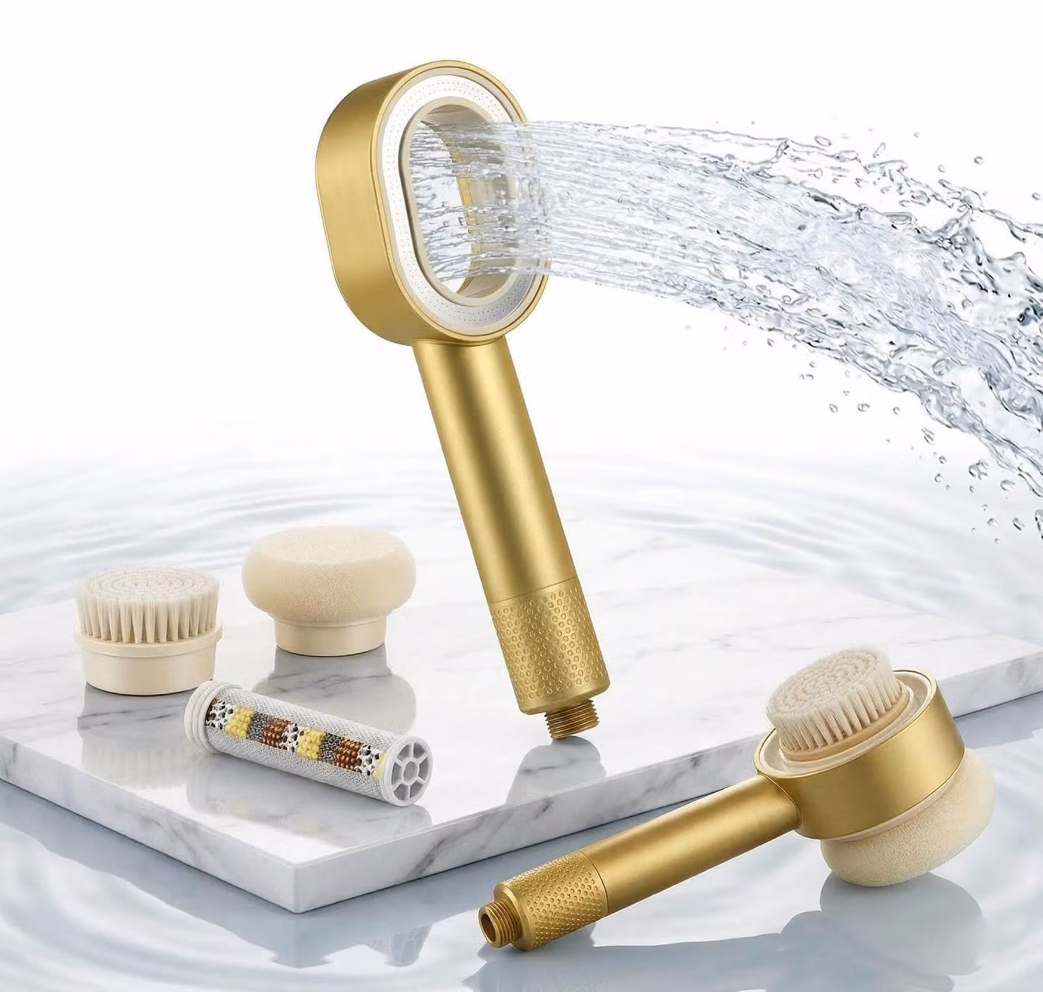 Doccia multifunzione 3-in-1 con filtro, color oro, alta pressione, a risparmio idrico