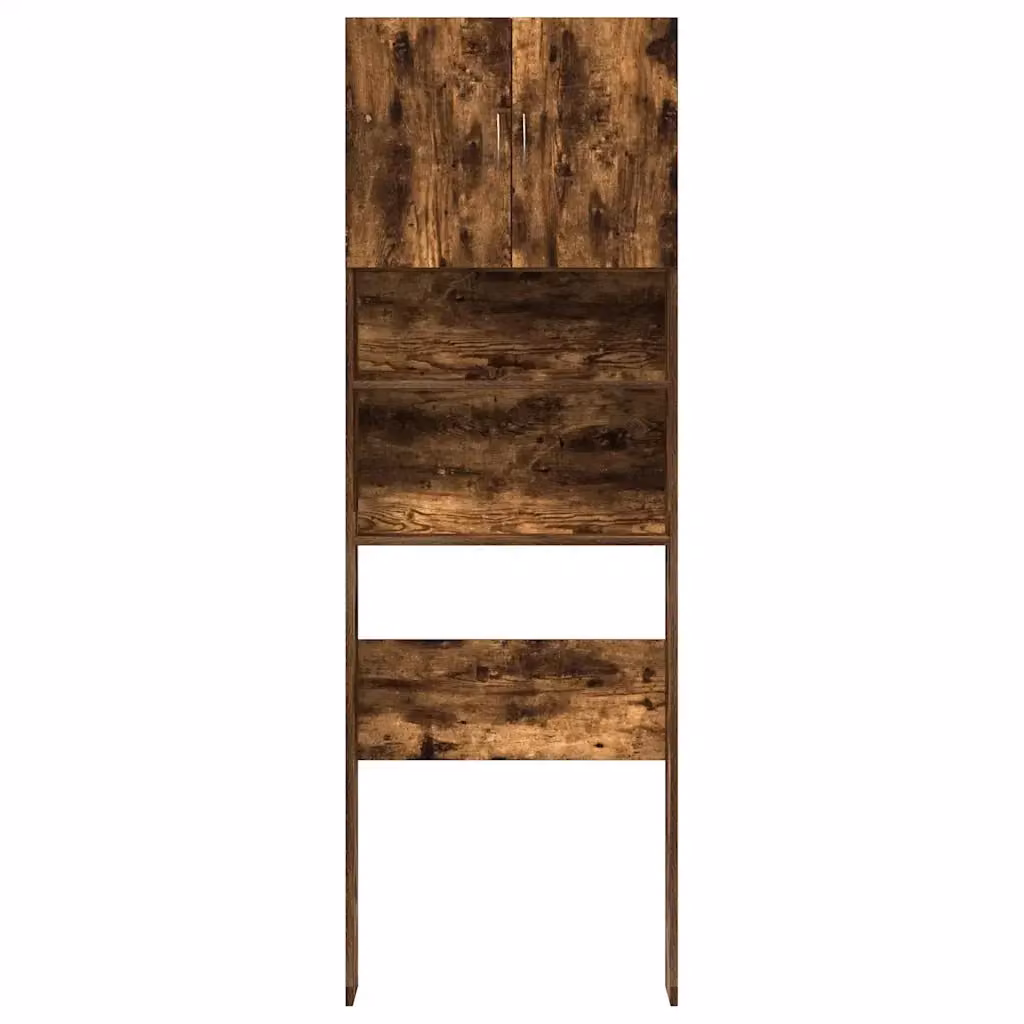 Mobiletto contenitore da bagno sospeso HELLOSHOP26 in legno composito effetto rovere affumicato marrone con ante e ripiano aperto L: 64 cm, P: 24 cm, H: 190 cm – 2