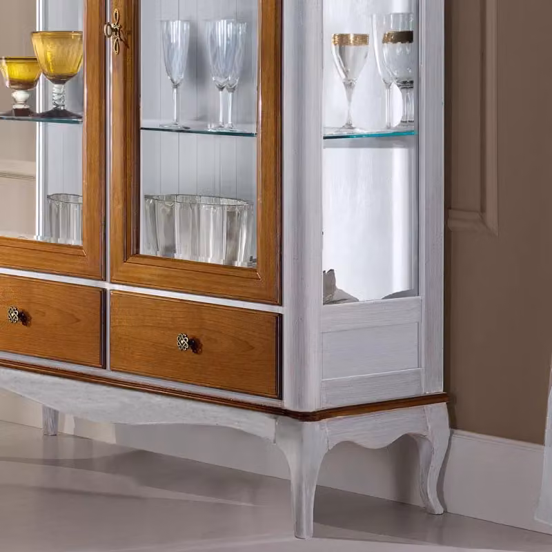 Vetrina classica in legno con ante in vetro e cassetti Mobili 2G L/P/H: 111 x 44 x 140 cm – 4