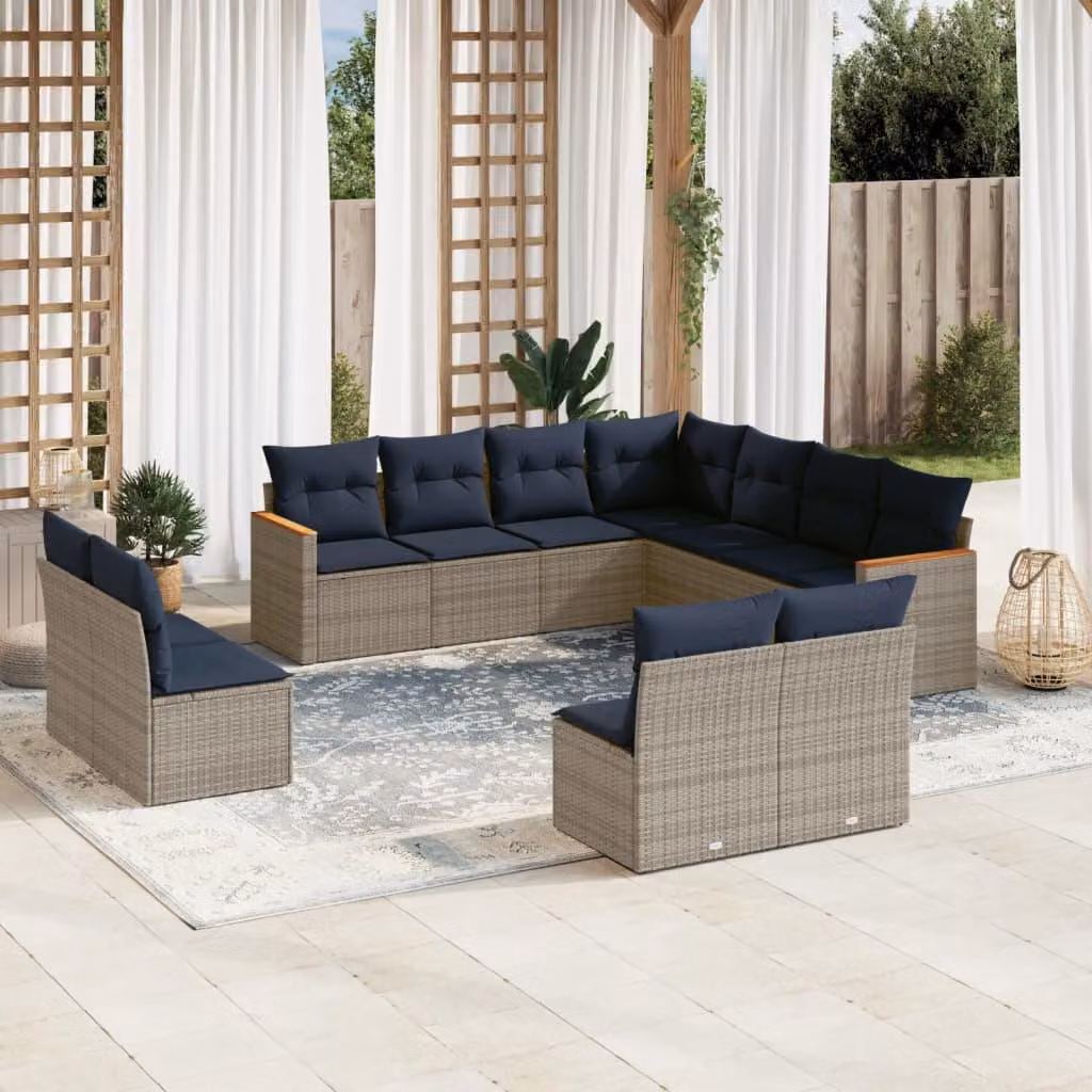 Maison Exclusive - Set da giardino 11 pezzi con cuscini, grigio, polyrattan