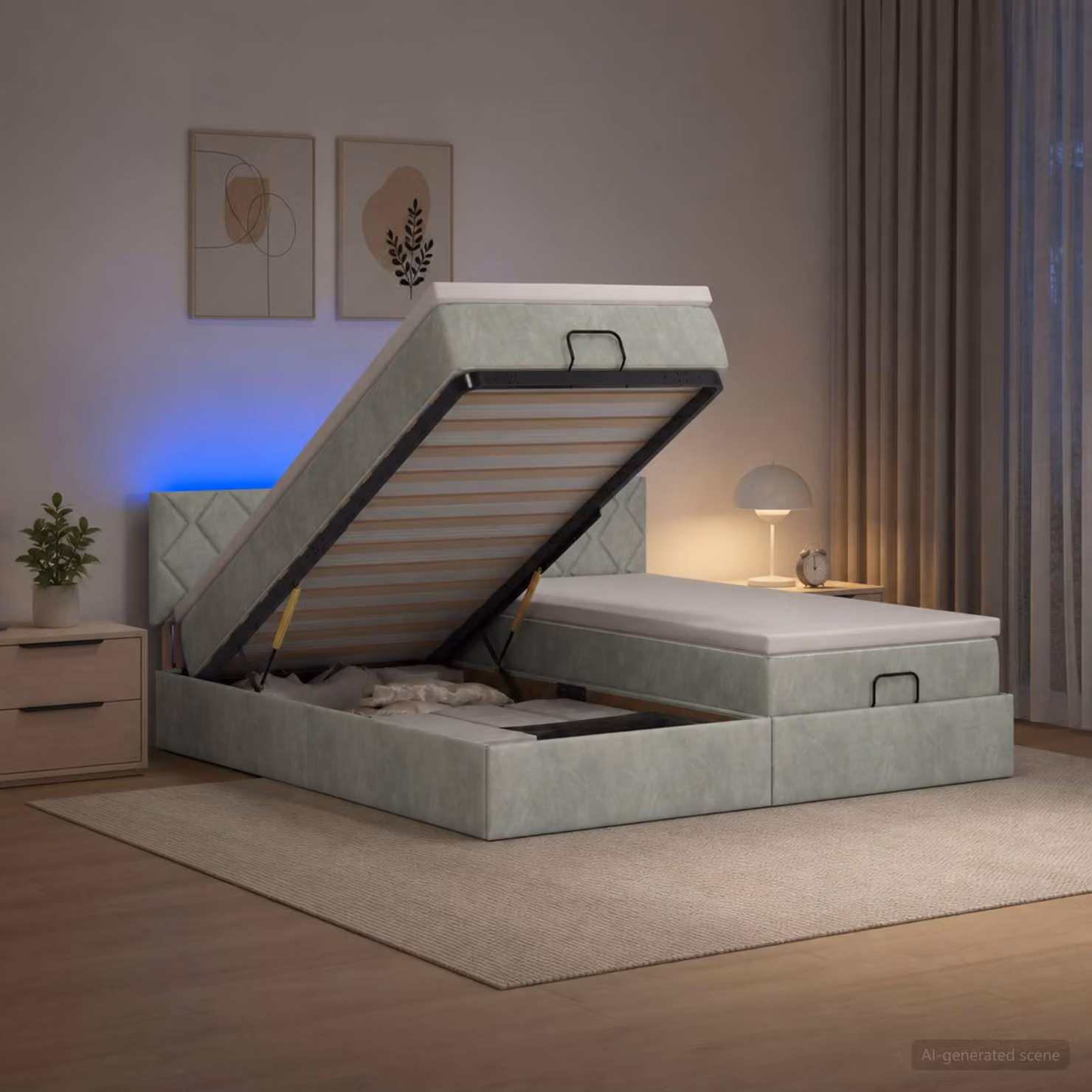Letto Ottomano con Materasso e Illuminazione LED vidaXL, Grigio Chiaro, L/P/H: 180 x 200 x 88 cm