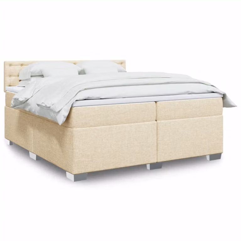 vidaXL Giroletto a Molle con Materasso in Tessuto Beige e Bianco, L/P: 200 x 200 cm