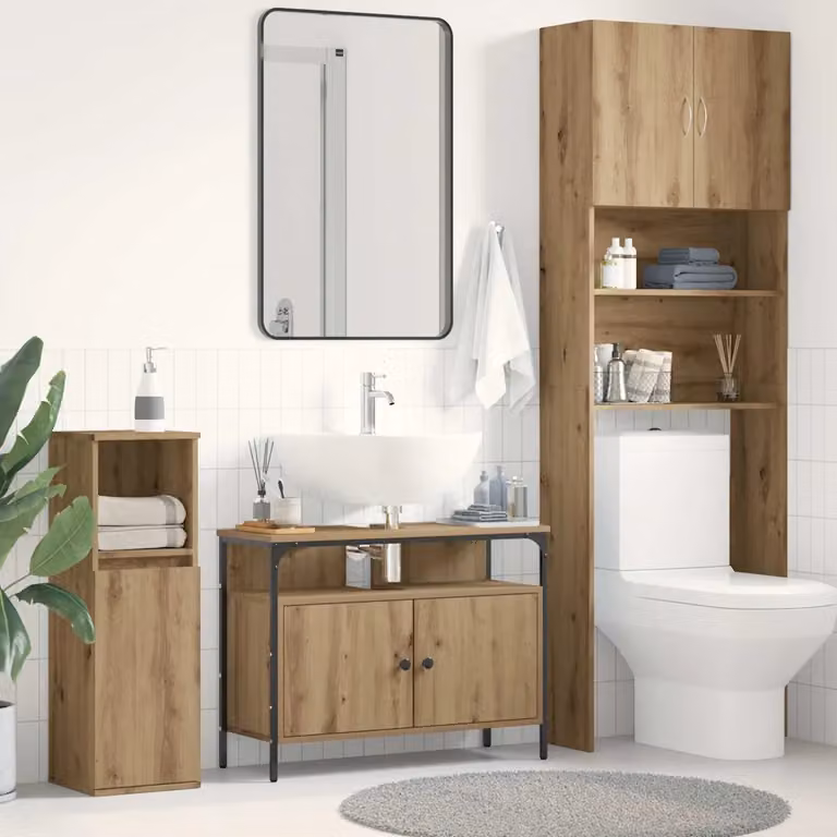 Armadio per lavabo da bagno vidaXL in rovere marrone con ante a battente e ripiani interni L: 80 cm, P: 30 cm, H: 60 cm