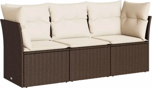 Set Divano da Giardino 3 pz | Set Salotto da Giardino con Cuscini Marrone in Polyrattan