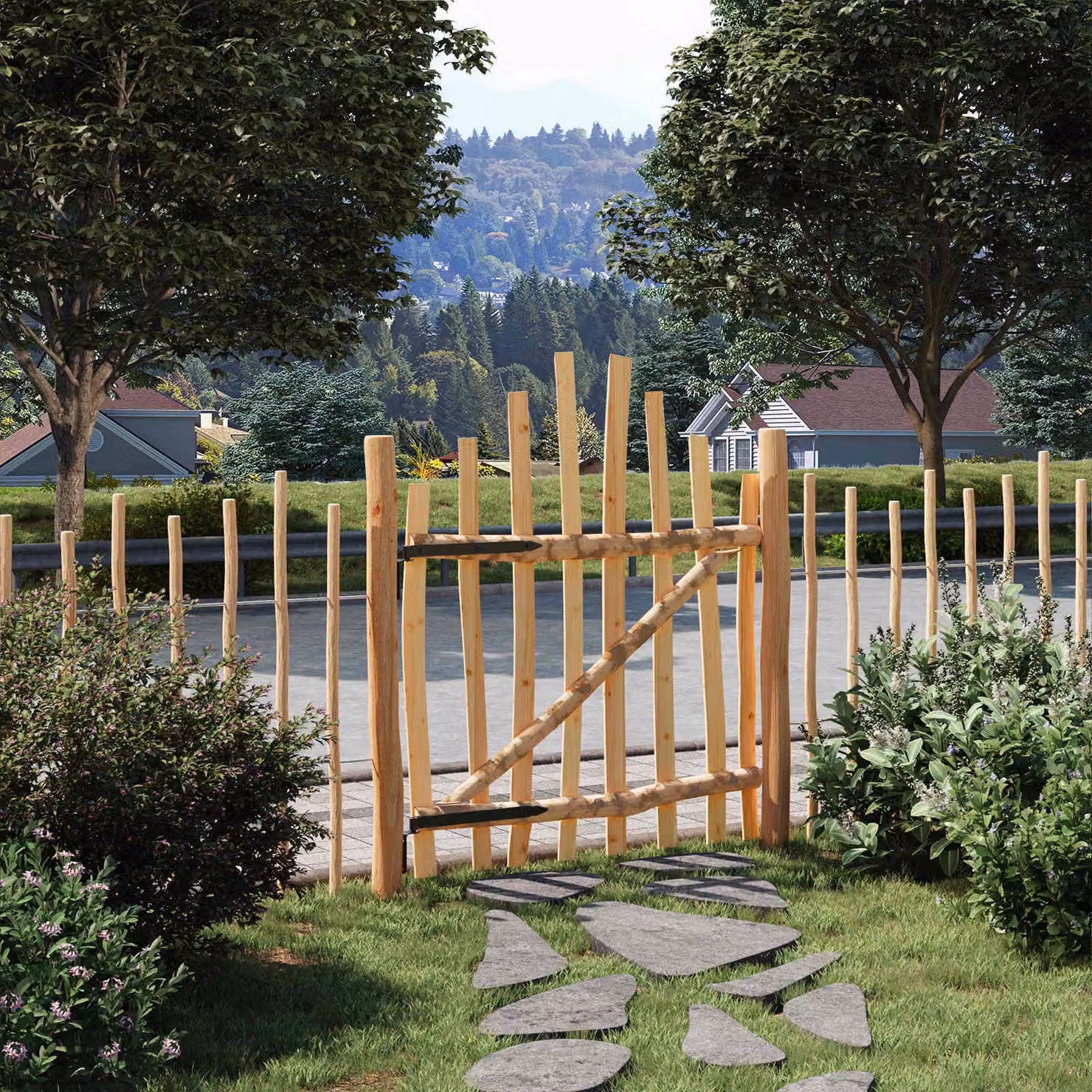 Cancello singolo ad arco vidaXL in legno e metallo marrone L: 100 cm, H: 120 cm