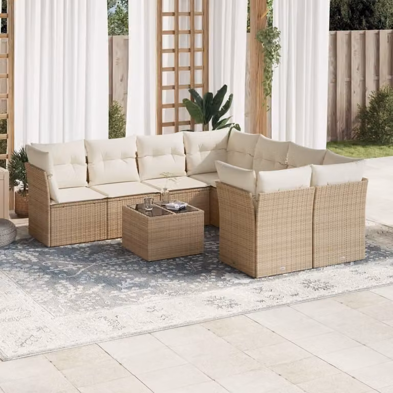 Maison Exclusive - Set da giardino 9 pezzi con cuscini in polyrattan beige