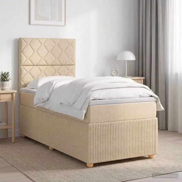 Letto box spring con materasso Crema 90 x 200 cm Tessuto 3454317