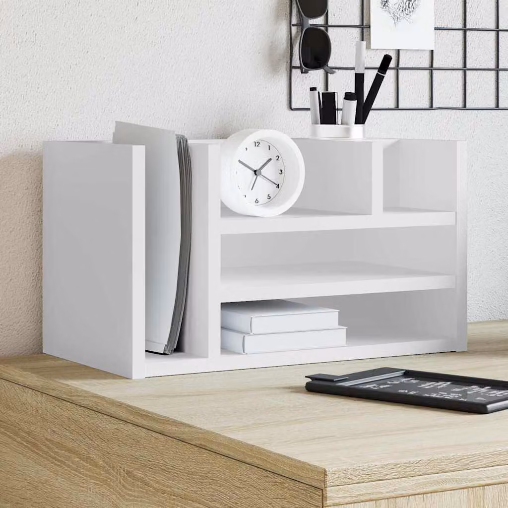 Organizer da scrivania vidaXL bianco in legno multistrato con scomparti multipli L: 44,5 cm, P: 24 cm, H: 25 cm