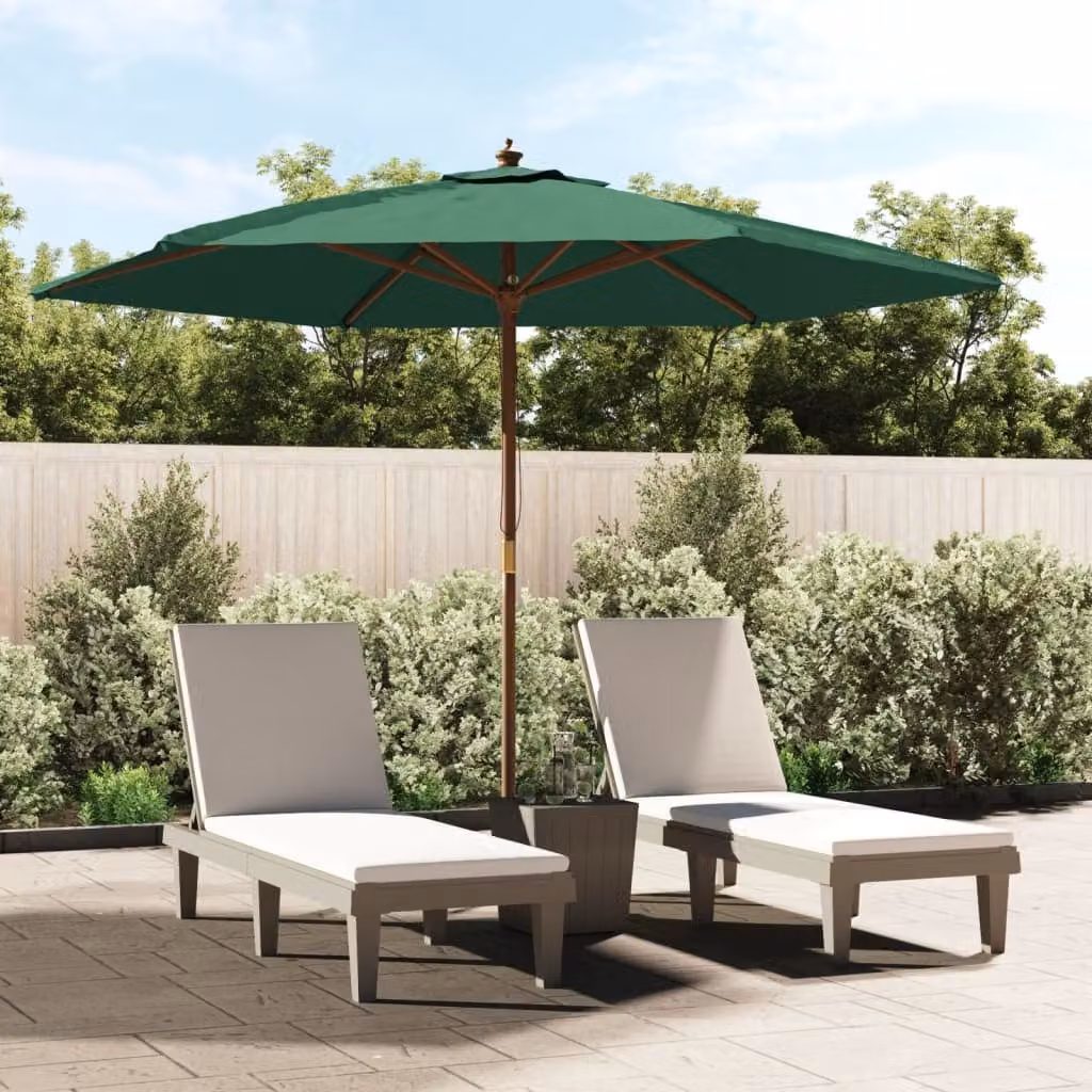 Ombrellone da Giardino vidaXL con Palo in Legno e Copertura in Poliestere Verde L: 299 cm, H: 240 cm