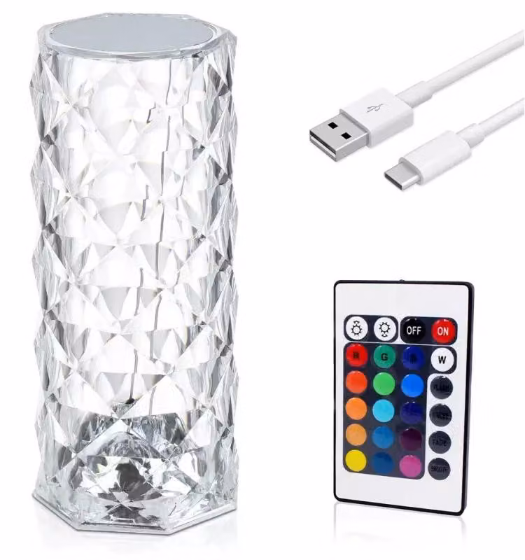 Lampada da tavolo LED in cristallo, 16 colori