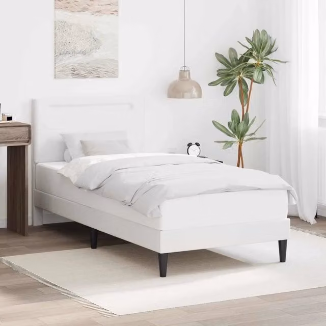 Letto matrimoniale moderno vidaXL con testiera in similpelle bianco e porta USB, L/P/H: 200 x 80 x 140 cm