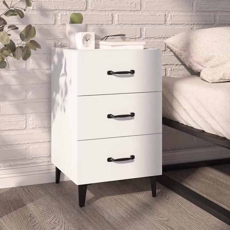 Comodino moderno vidaXL bianco in legno e metallo da appendere a parete L/P/H: 40 x 40 x 66 cm