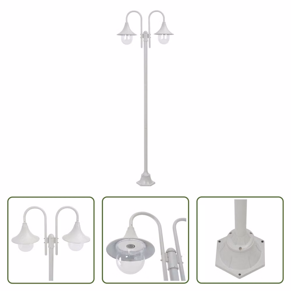 The Living Store Dissuasore da giardino E27 220 cm in alluminio a 2 lanterne bianco