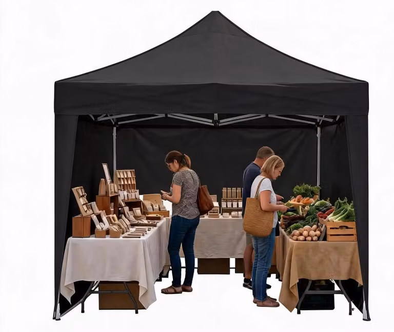 Tenda da esterno 3x3 metri - Tenda per eventi e attività commerciali - Montaggio rapido da parte di una sola persona - Tessuto Oxford 600D impermeabile - Altezza regolabile, con borsa per il trasporto e sacchi di sabbia - Colore: nero