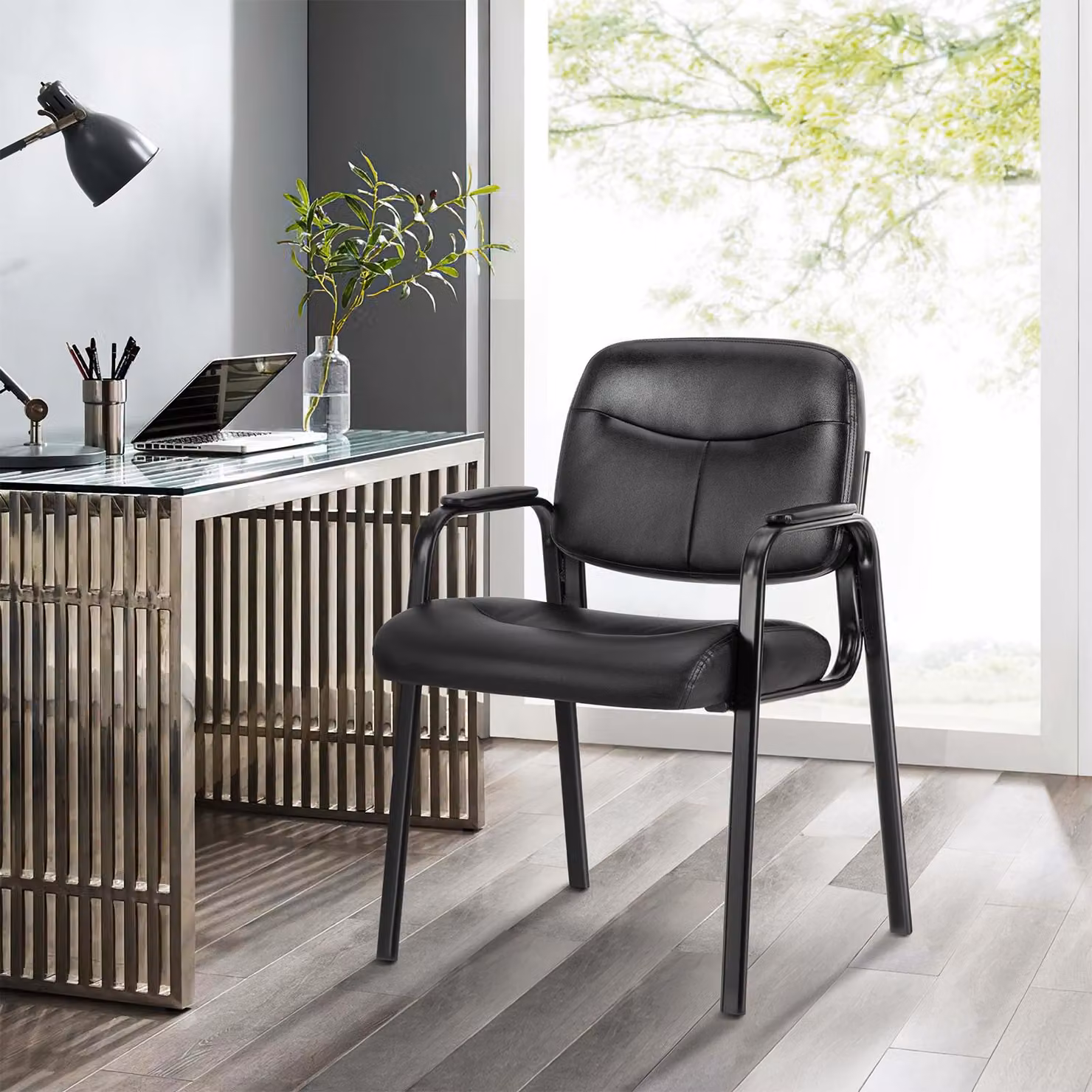 Sedia da ufficio nera, confezione da 2 - Struttura in metallo regolabile - Ergonomica e confortevole - Ideale per sale d'attesa