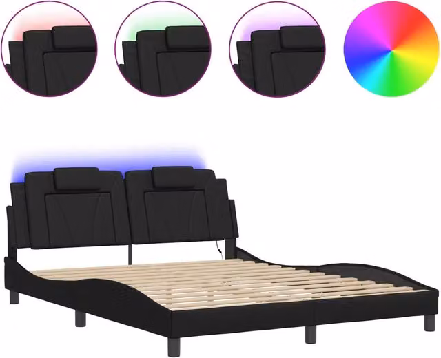 Letto matrimoniale | Letto per adulti | Giroletto Viana con LED senza Materasso Nero 160x200 cm