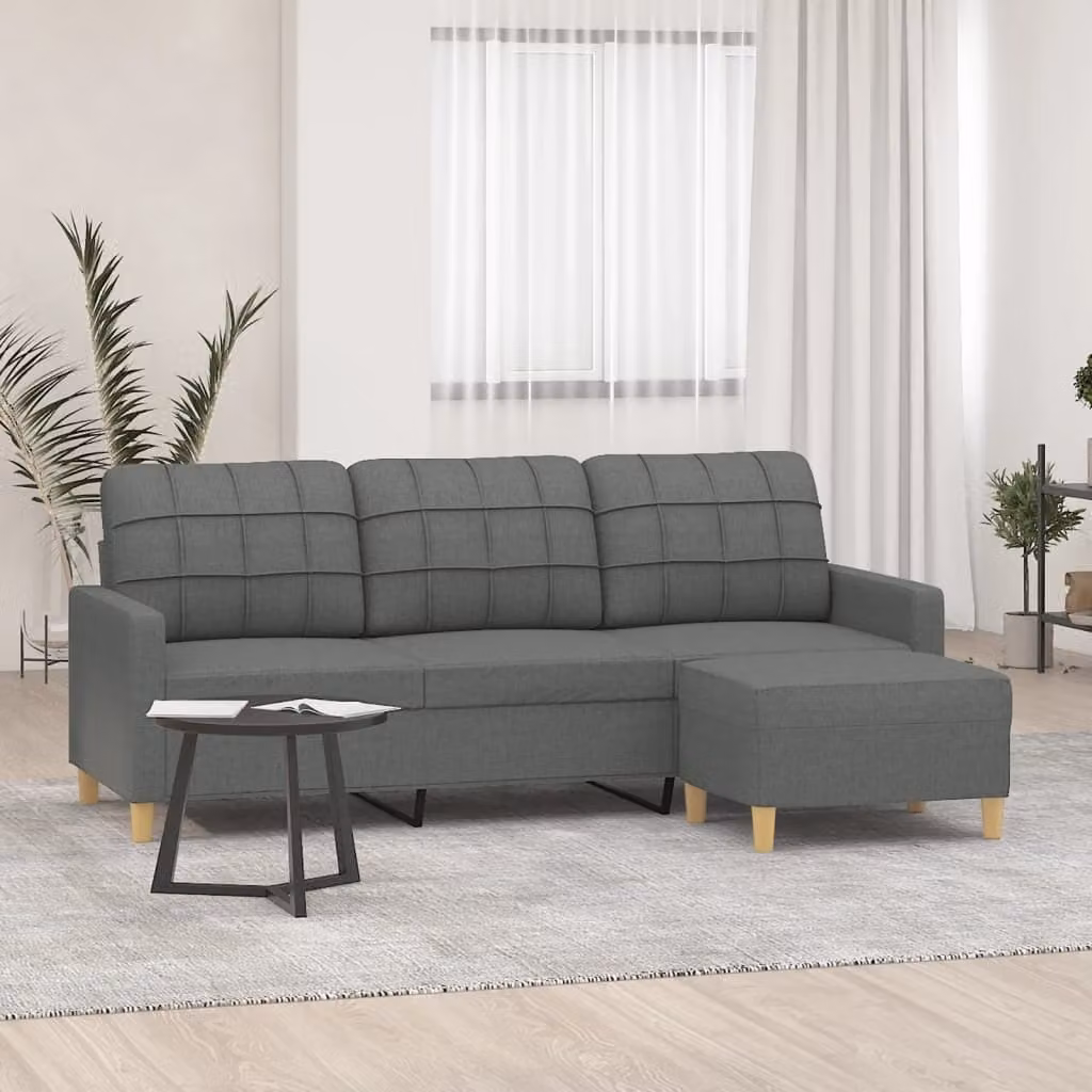 Maison Exclusive - Divano a tre posti con poggiapiedi, grigio scuro, 180 cm, tessuto