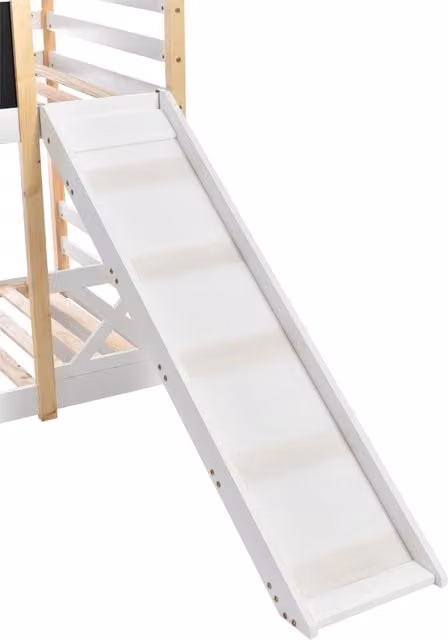 Letto a castello per bambini con scivolo in legno di pino bianco stile scandinavo L: 120 cm, P: 110 cm, H: 39 cm