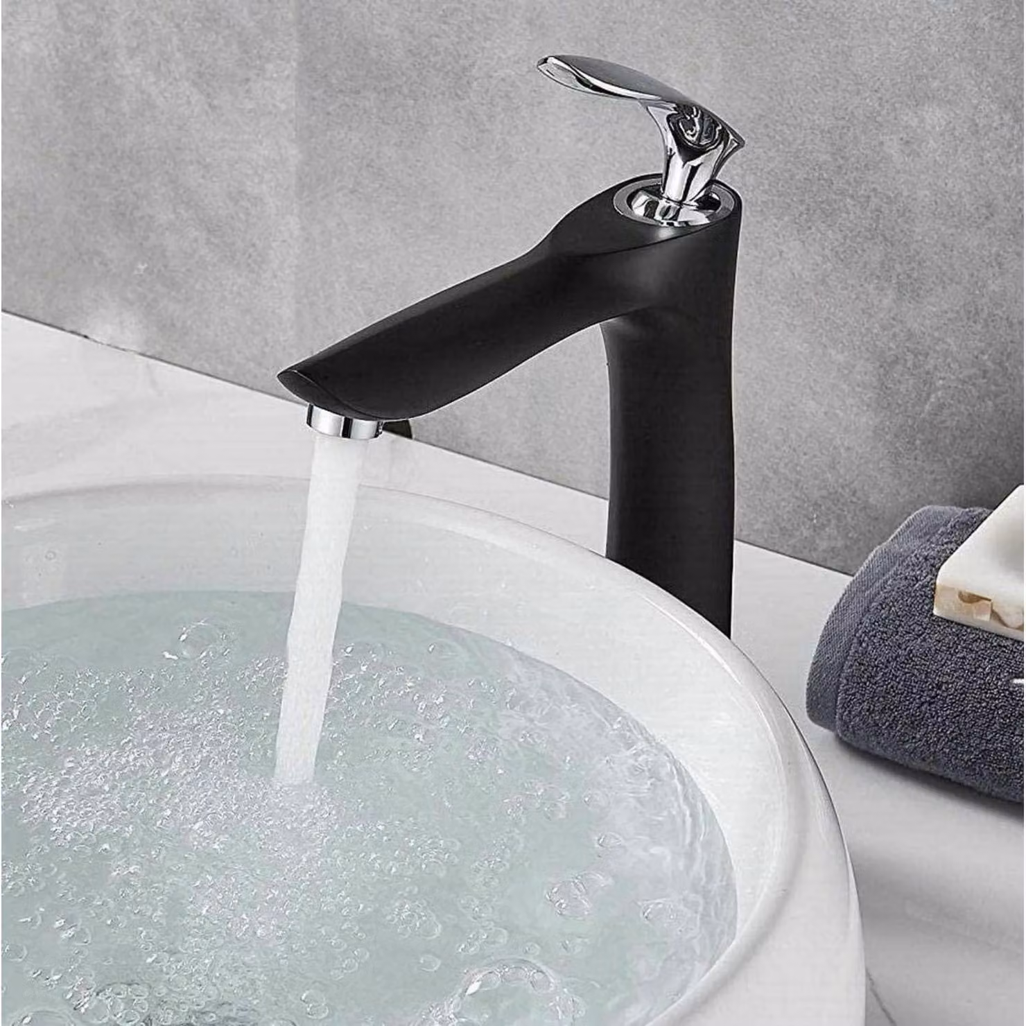 Miscelatore per lavabo da bagno, nero, in ottone, monocomando, con un foro