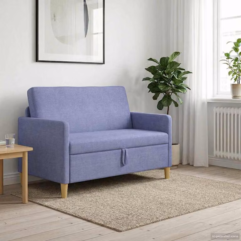 Divano moderno con funzione letto e contenitore vidaXL in tessuto blu, L: 122 cm, P: 78 cm, H: 87 cm