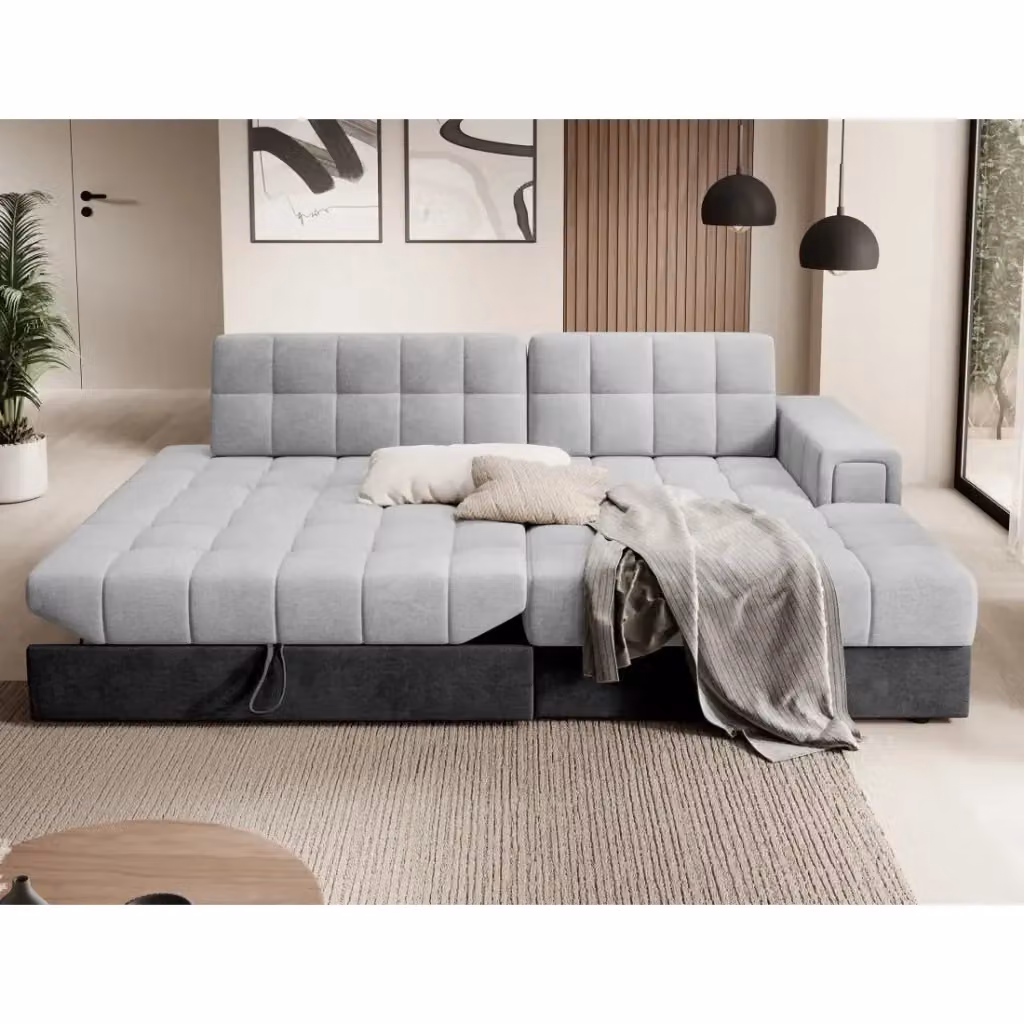 Divano angolare convertibile CUBITO MEUBLORAMA grigio e nero con funzione letto e contenitore, L 240 cm x P 150 cm x H 82 cm – 2