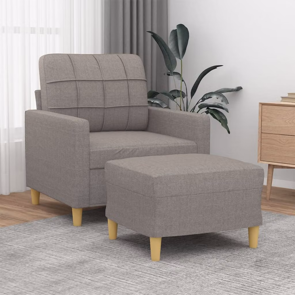 Poltrona relax con poggiapiedi vidaXL in tessuto beige e grigio con braccioli per soggiorno