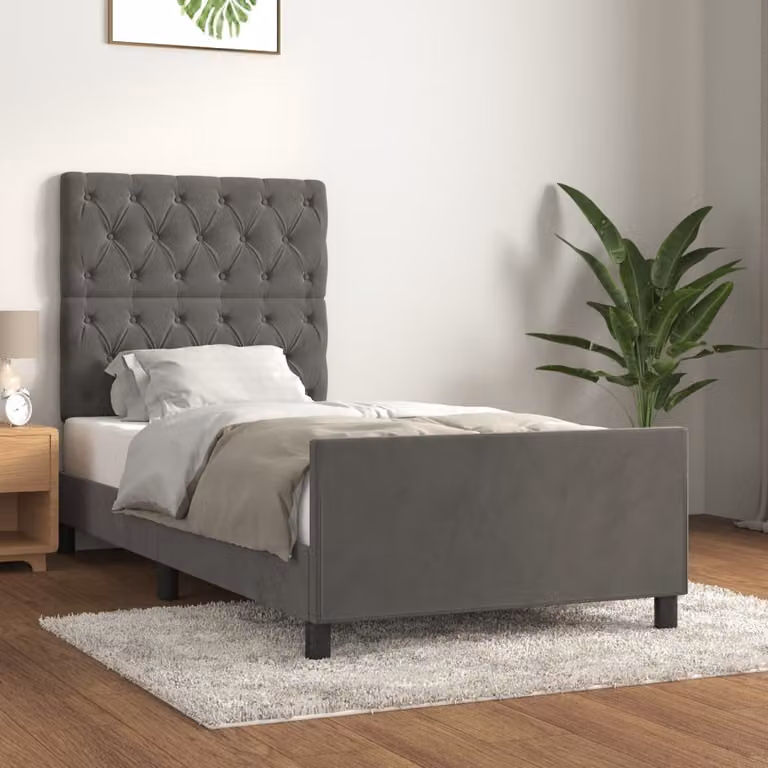 The Living Store Struttura letto con testiera grigio scuro 80x200 cm in velluto