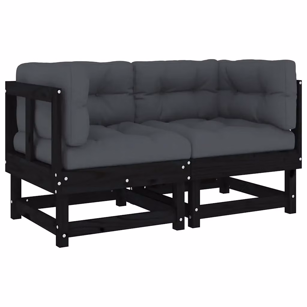 Divano Angolare da Giardino vidaXL in Legno di Pino Nero con Cuscini, Colore Antracite/Grigio/Nero – 2
