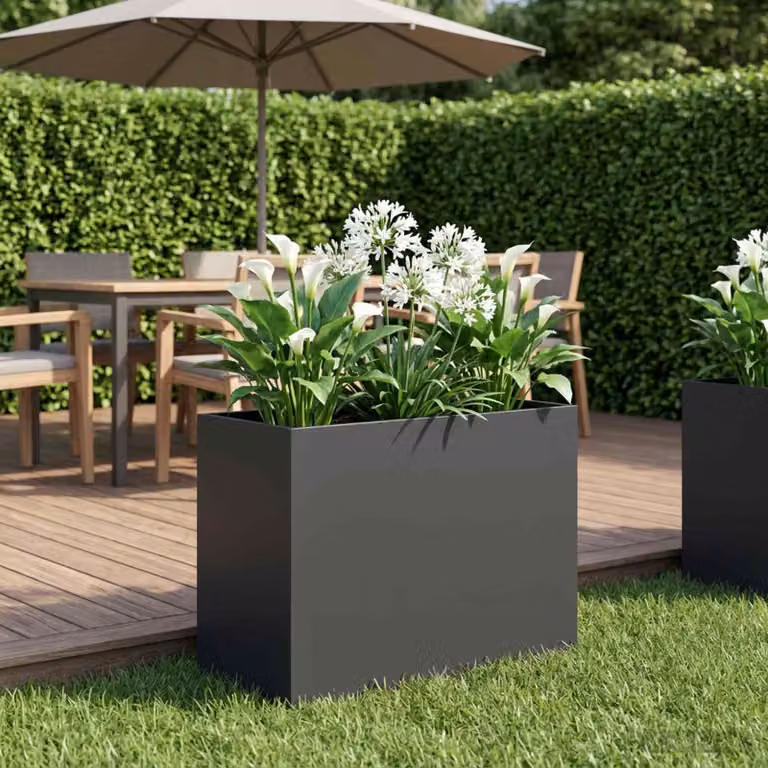 Vaso da giardino vidaXL in acciaio nero L: 60 cm, P: 30 cm, H: 50 cm