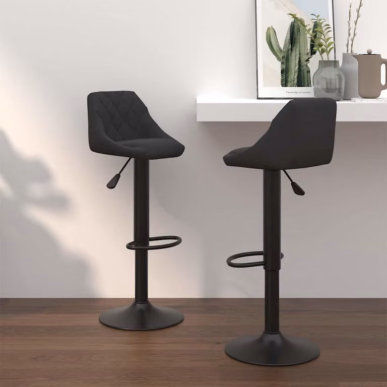 Set di 2 sgabelli da bar vidaXL in velluto nero con seduta girevole a 360 gradi H: 110 cm, H: 103 cm, H: 44 cm