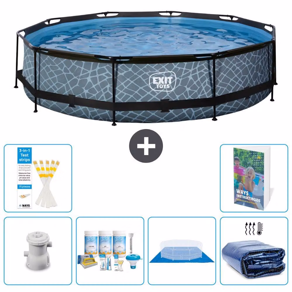 Piscina fuori terra - Design effetto pietra - 360x76 cm - 5 pezzi - Modello S289
