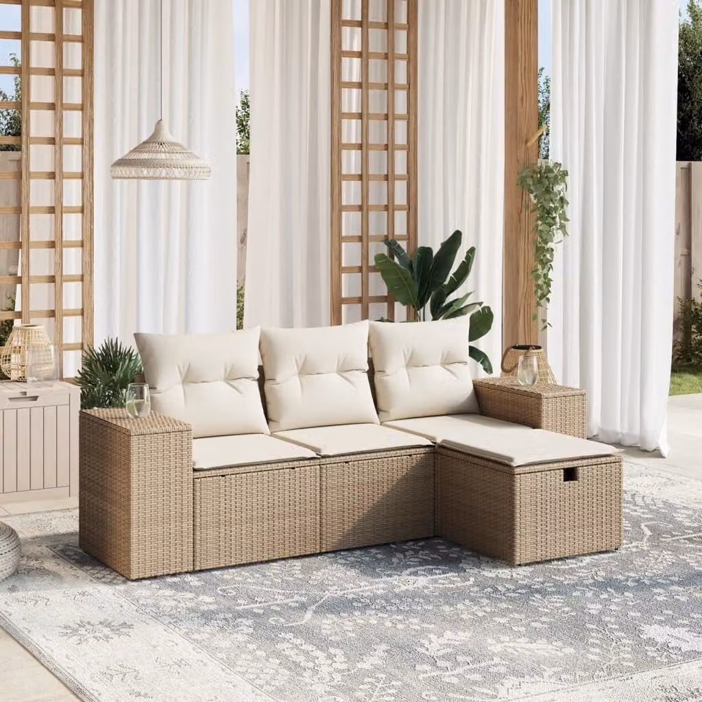 Maison Exclusive - Set Divano da Giardino 4 pz con Cuscini Beige in Polyrattan