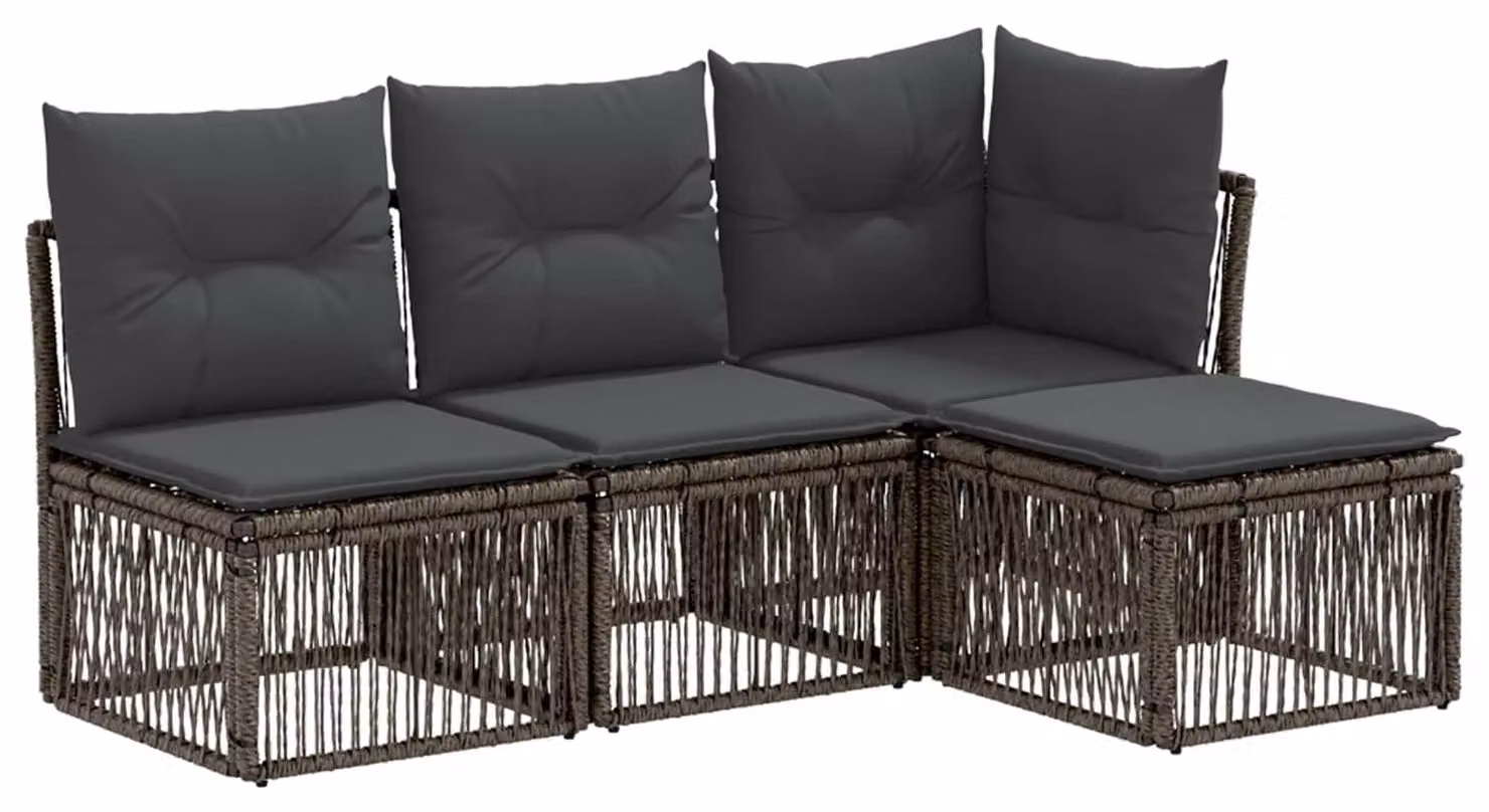 Set di divani da giardino, 4 pezzi, colore grigio, in rattan sintetico