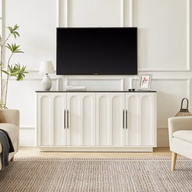 Madia con ante a chiusura ammortizzata in MDF bianco e nero effetto marmo 160 × 40 × 80 cm
